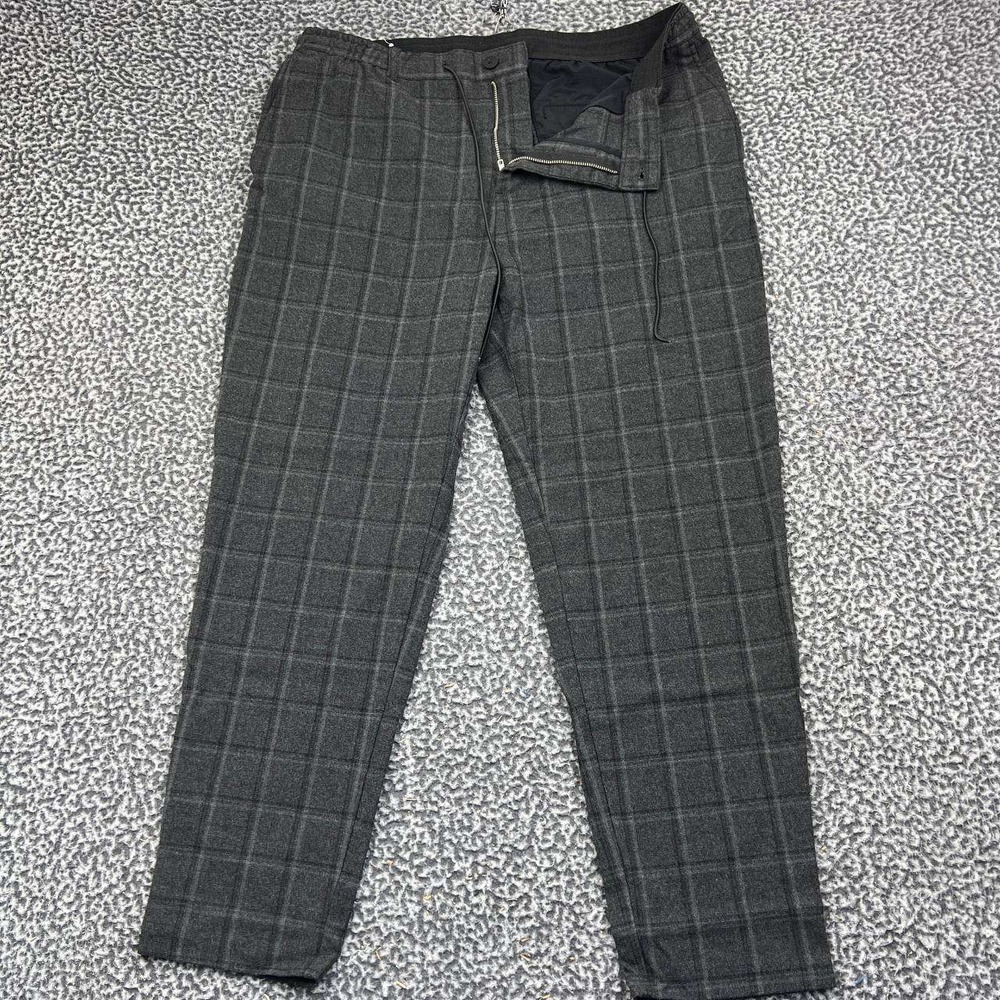 Zara Chino Pants Men 34x28 Gray Tapered Plaid Trousers Drawstring Waist XL
